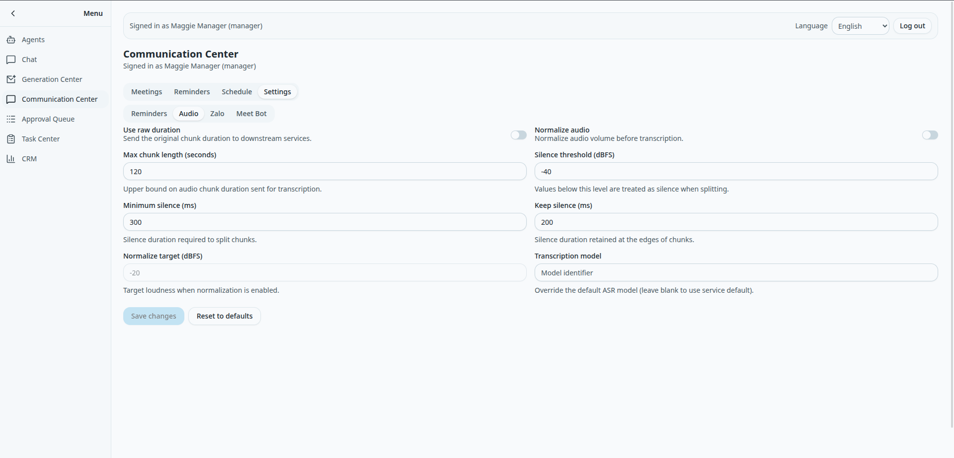 Optimizing Audio Settings for Transcription in Communication Center